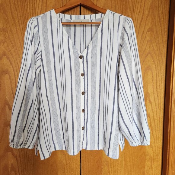 Ann Taylor Loft brand,Medium, 3/4 sleeve. Blue & White Striped Blouse - Picture 1 of 16